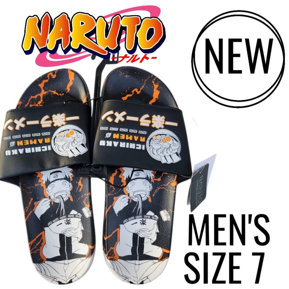 NEW Naruto Anime Ramen Men’s Size 7 Slippers Sandals Slides Shippuden Ichiraku R